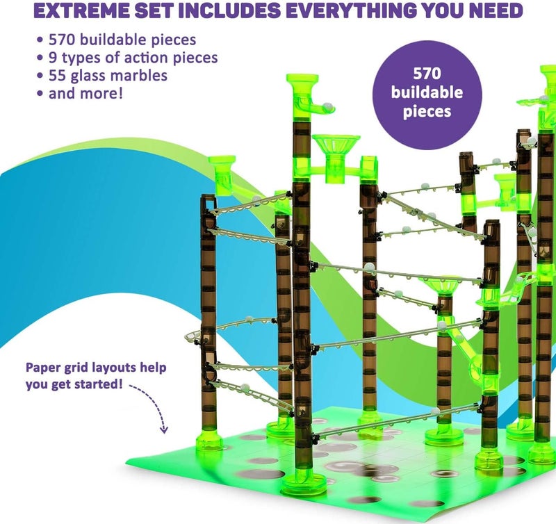 Marble Genius Marble Rails Extreme Set, 625 Piece Marble Run for Kids 8+ (55 Marbles, 80 Rail Pieces, 20 Base Pieces & More), STEM, Full-Color Instructions, Great for Kids & Teens - Image 2